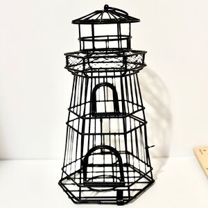 CANDLEHOLDER: Large Vintage Black Metal LIGHTHOUSE-shaped for Votive